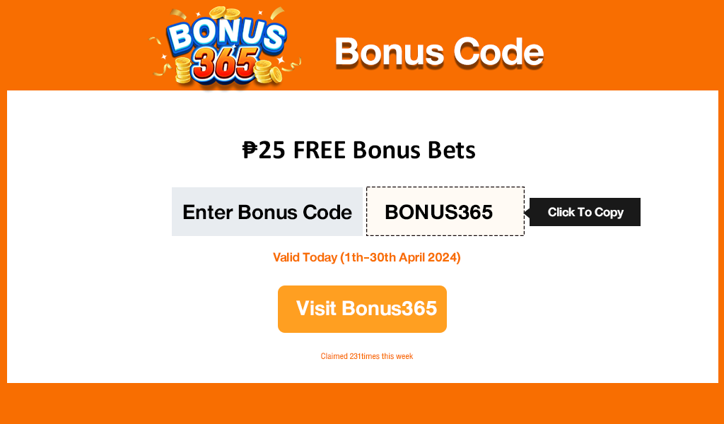 Bonus 365 Sign Up Bonus : Code Bonus365 for April 2024